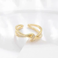 2022 simple temperament winding zircon rings for women copper micro set gold plated open adjustable ring female luxury jewelry