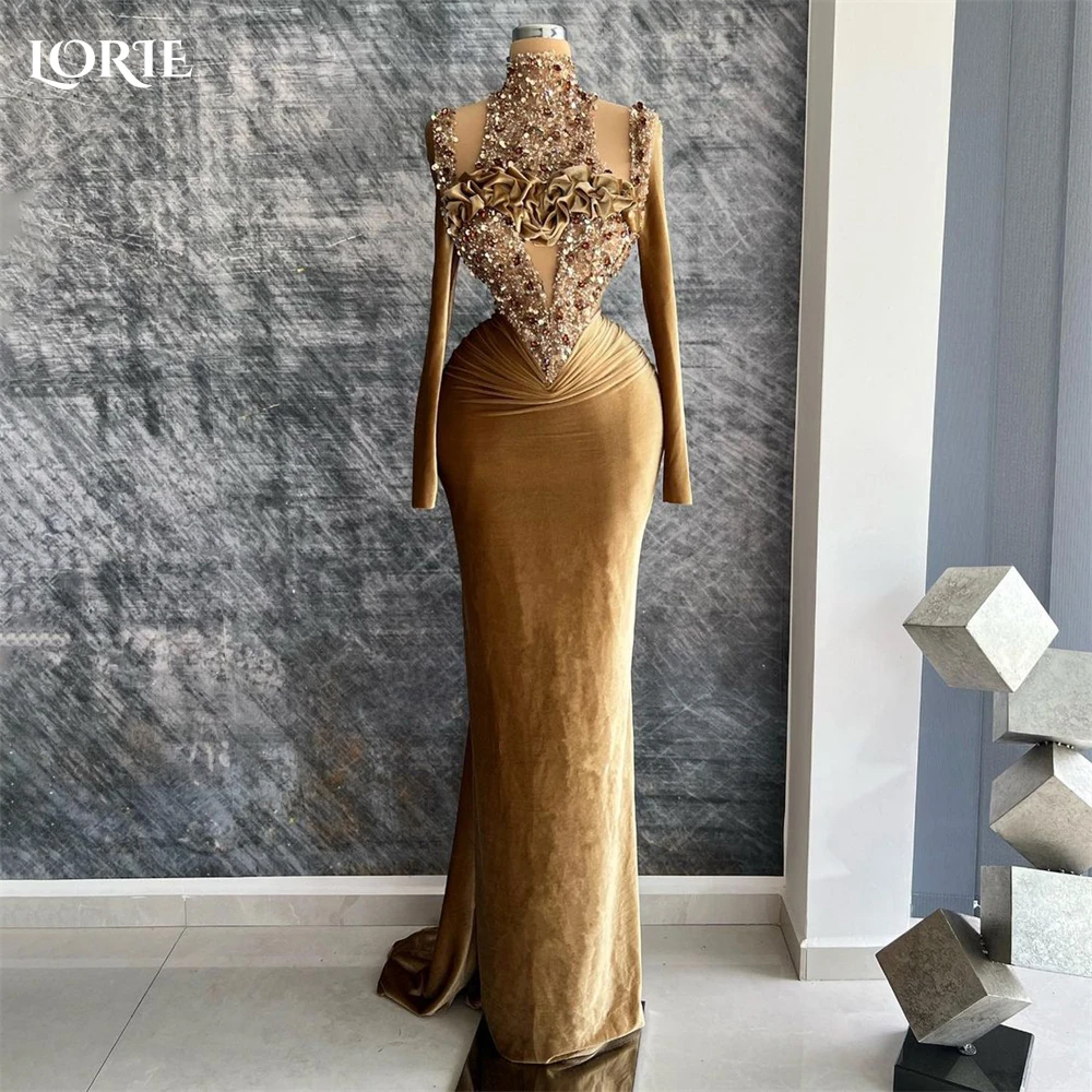 

LORIE Luxury Glitter Mermaid Evening Dresses Sparkly High Neck Cap Sleeves Beaded Prom Dress Saudi Arabia Celebrity Party Gowns