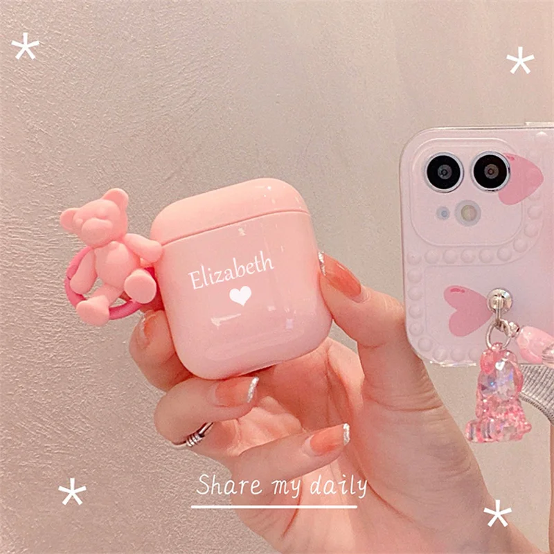 

Cute 3D Bear Pendant Soft TPU Earphone Case For Airpods 1 2 Pro 3 Custom Personalized Name Initials Protective Customize Cover