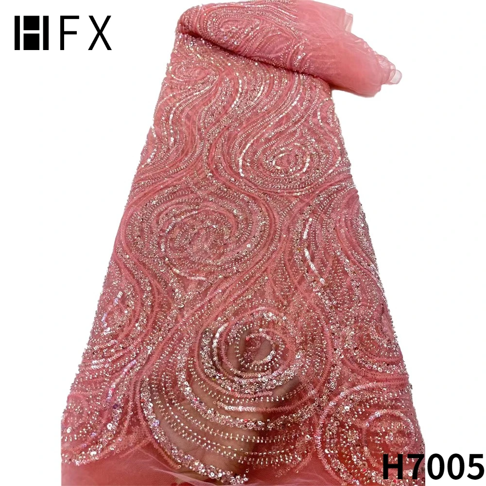 

HFX модная Роскошная блестящая африканская кружевная ткань 2022 высококачественные бусины нигерийская Свадебная вышивка для невесты француз...