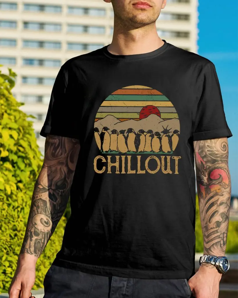 

Мужская рубашка Пингвин chillout закат Ретро рубашка