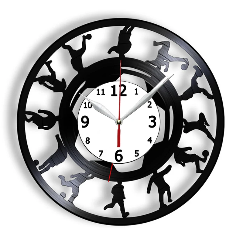 

Винтажные футбольные игроки, силуэт, виниловая пластина, настенные часы, футбол, футбольный мяч, часы в виде виниловой пластинки часы, футбо...