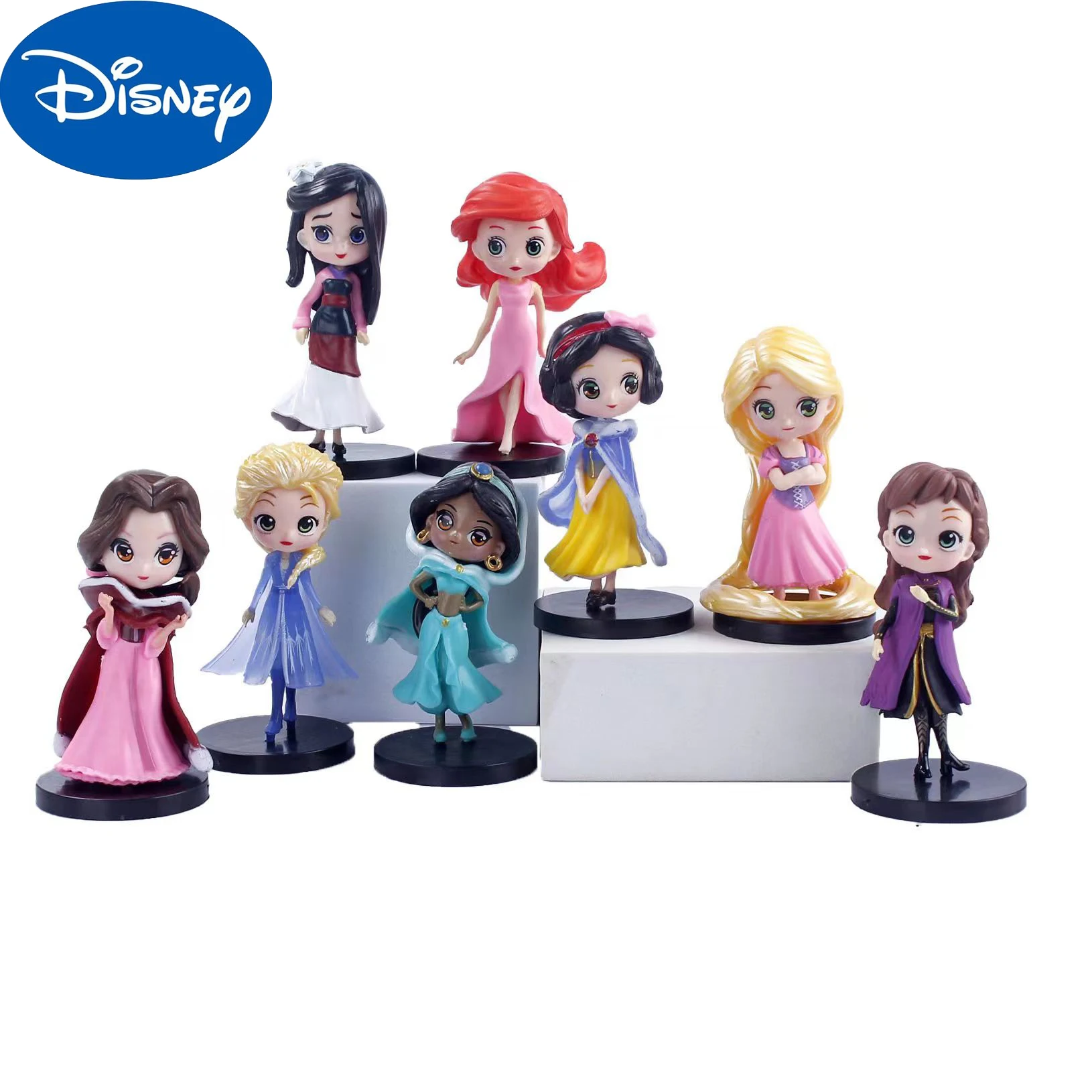 

8pcs/set Disney Q Version Cute Anime Figure Elsa Jasmine Ariel Snow White Car Decoration PVC Model Collection Toy Girl Gift