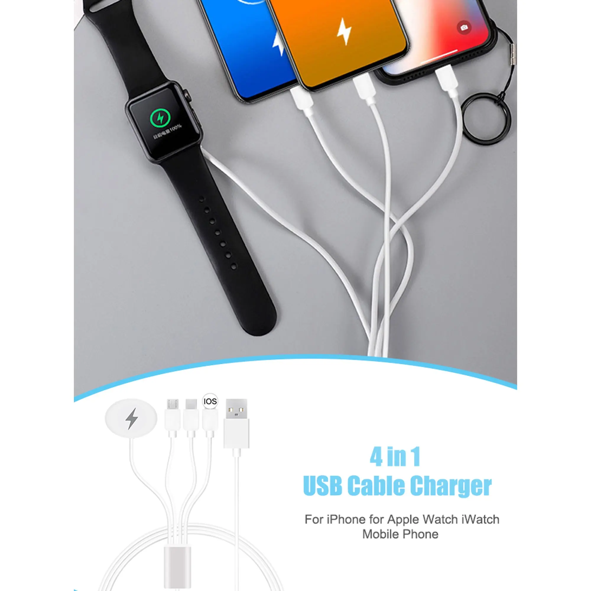 

Phone Watch Charger Micro USB Type-C Android 4in1 3in1 2in1 Charging Cable Dock For Iphone Apple Watch IWatch For Xiaomi Samsung