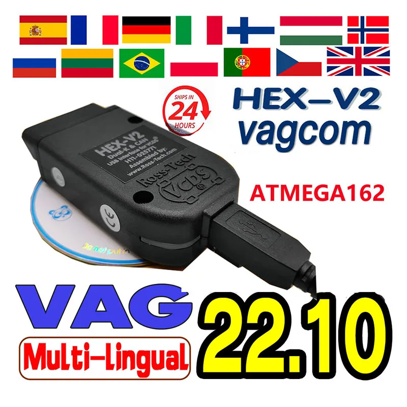 

2023 22.10 VAG COM 22.3 Popular Vcds Francais Hex V2 FOR VW for AUDI Skoda Seat Vag 22.10 French English Atmega162+16V8