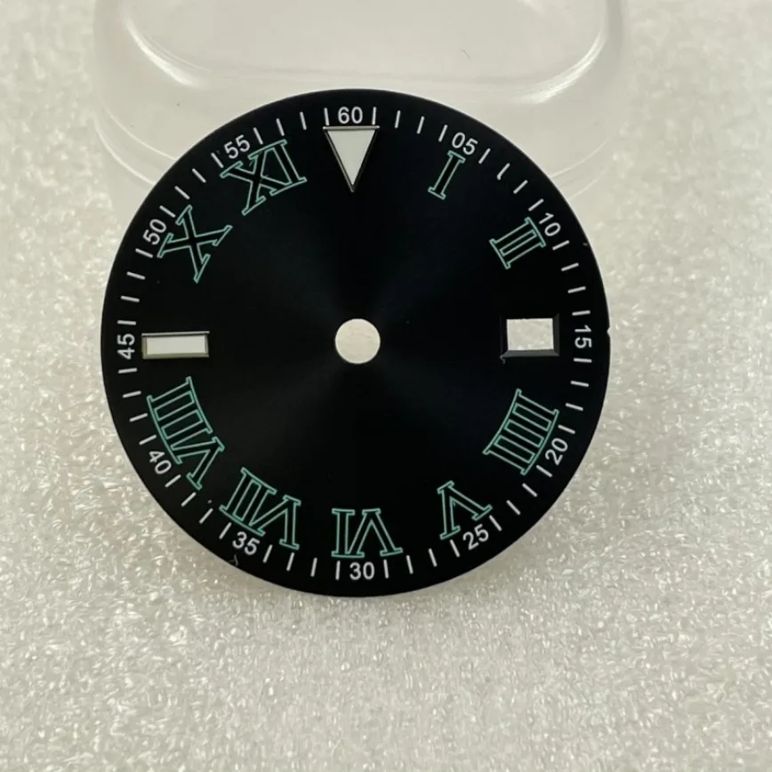 

Watch Accessories: Watch Dial 31mm Black Roman Dial, Green Luminescent for NH34/NH35/NH36 Movements