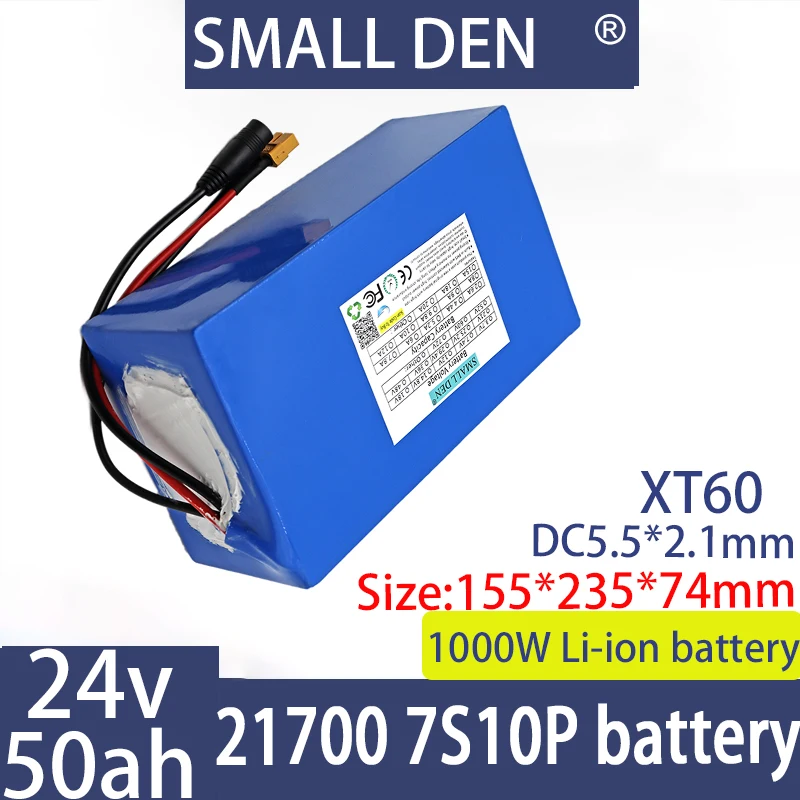 Новый высокомощный аккумулятор 24 в 50 Ач 7S10P 21700 зарядное устройство для
