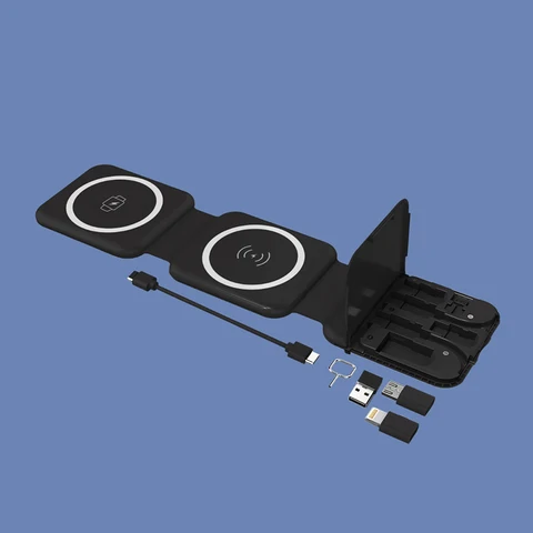 XYP 3039. Чехол для карты хранения кабелей для передачи данных, быстрая зарядка 15 Вт, складное хранилище, портативное трехстворчатое магнитное беспроводное зарядное устройство.