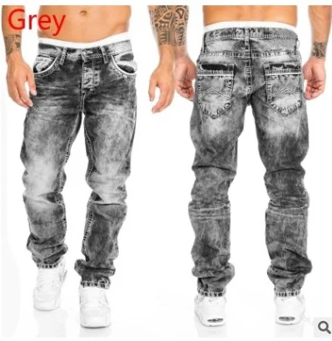 Trendy Fashion Casual Open Thread Pants Straight Hip Hop Jeans Men's Personalized New Slim Fit Perforated Pants Jeans Print