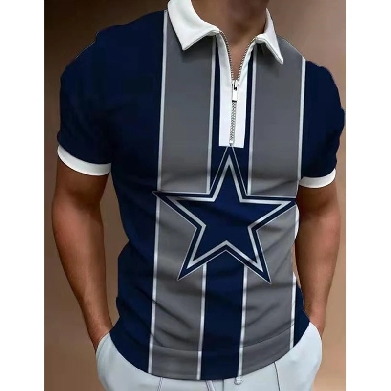 

Рубашка-поло мужская с отложным воротником, люксовая Повседневная футболка с принтом пентаграммы, на молнии, с короткими рукавами, в стиле п...