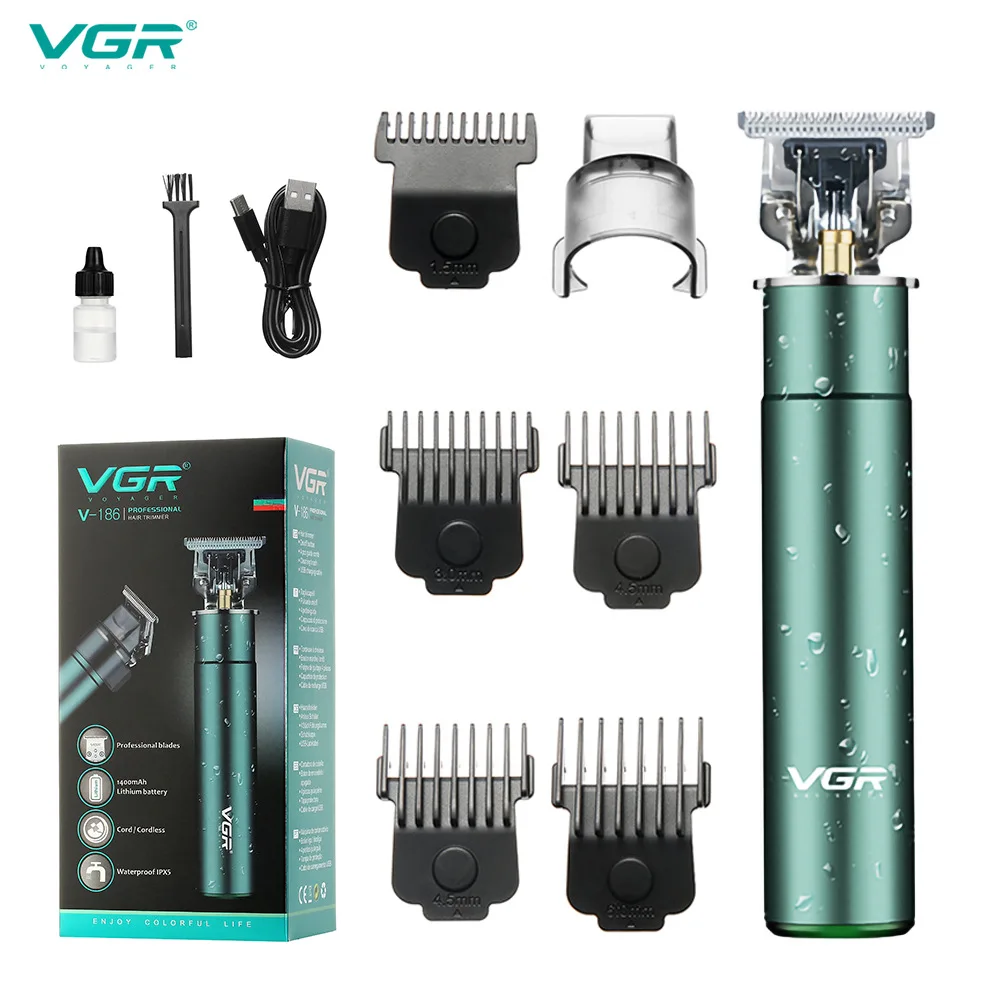 

VGR Rechargeable Electric Hair Clipper Engraving T-shaped USB Full Metal Clipper Washing IPX5 Oil Head Hair Clipper New V-186