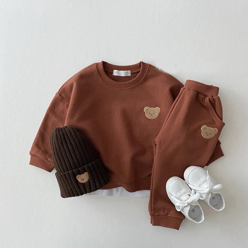 Criscky 2022 Spring New Baby Clothes Cute Bear Newborn Sets Long Sleeve Tees and Pants 2Pcs Cotton O-neck Pullover Toddler Set