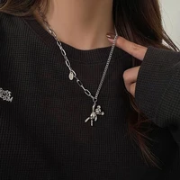 cute bear pendant 925 silver necklace sweater chain hip hop fashion jewelry necklace for women