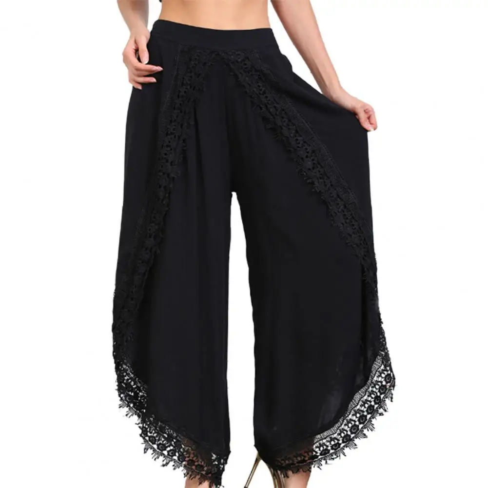 

Повседневные Женские однотонные кружевные брюки с отделкой, повседневные мешковатые брюки, дышащие тонкие