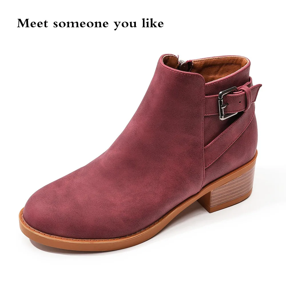 

2022 Autumn And Winter New Round Toe European and American Martin Boots Women's New Women's Thick Heel Medium Heel Short Boots