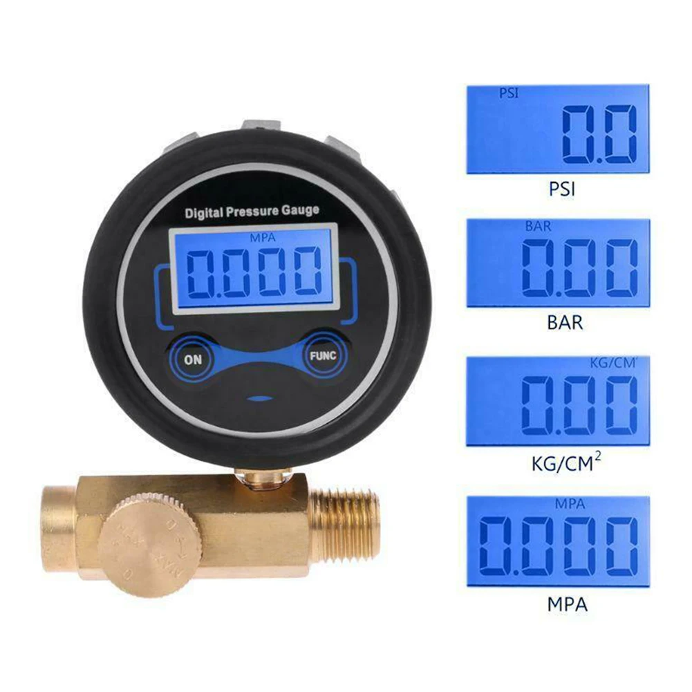 

1/4inch 200PSI Control Tool Handheld Air Compressor Measuring Battery Operated Durable Digital Pressure Gauge Brass Easy Read