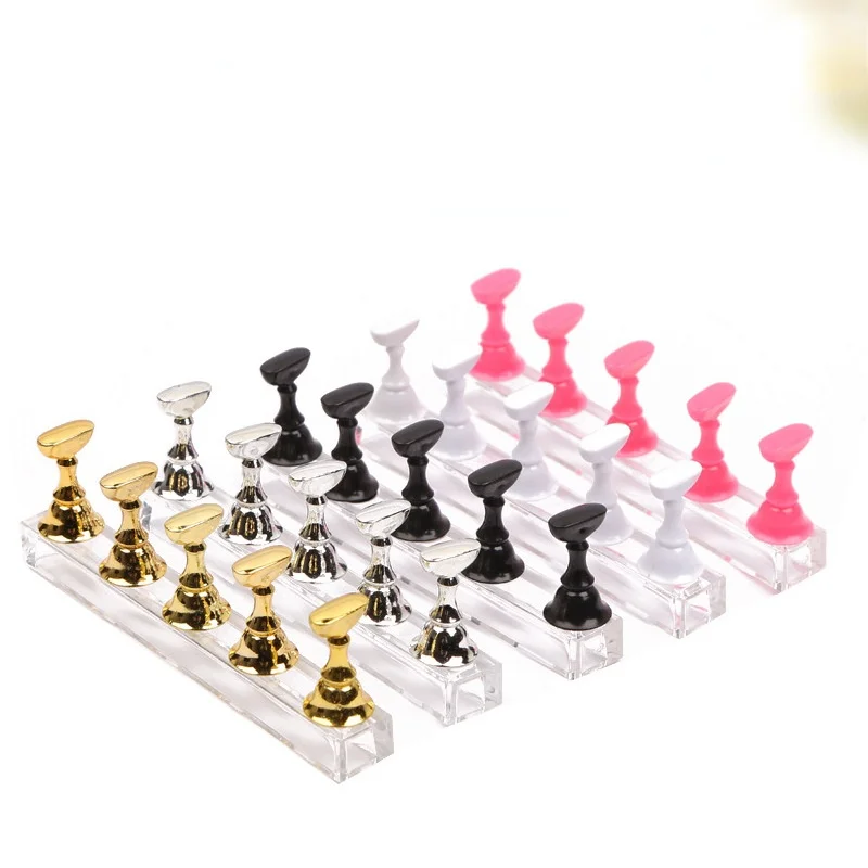 

1Set Magnetic False Nail Tips Practice Trainning Display Stand Holder Base Alloy Crystal Nail Art Polish Display Manicure Tools