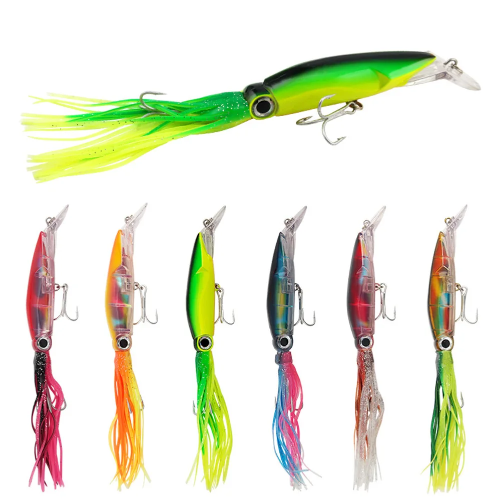 

Hard Fishing Lure Fish Bait 23cm 38g 6 Color Squid Hook Octopus Crank Bait Deep Sea Bass Lure Skirt Artificial Wobbler Tackle