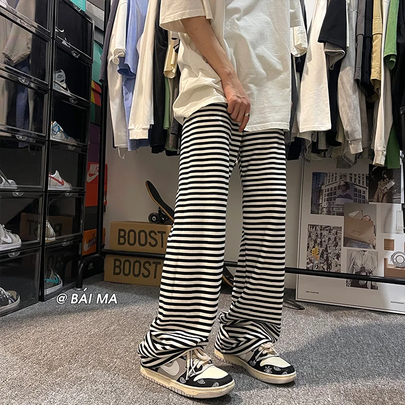 

Oversized Casual Pants Men Fashion Harajuku Striped Pants Men Streetwear Hip Hop Loose Straight Pants Mens Trousers S-2XL