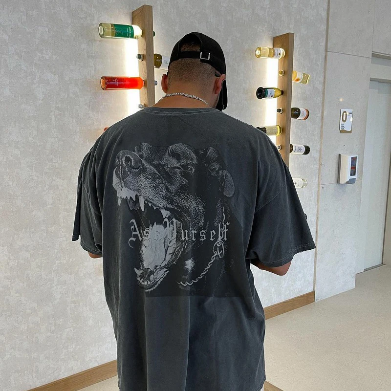 Мужская и женская футболка ASKYURSELF черно-коричневая большого размера с принтом