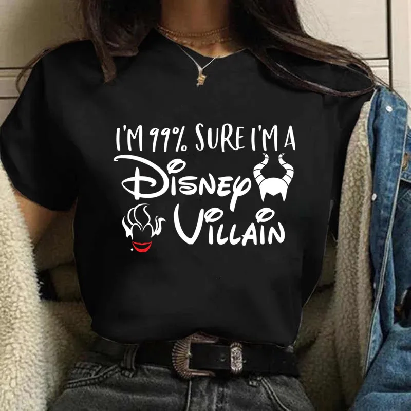 Funny Disney Villains Graphic Print Women Tshirt Harajuku 90s Girl Tees Summer Short Sleeves T Shirts Female Streetwear Tops