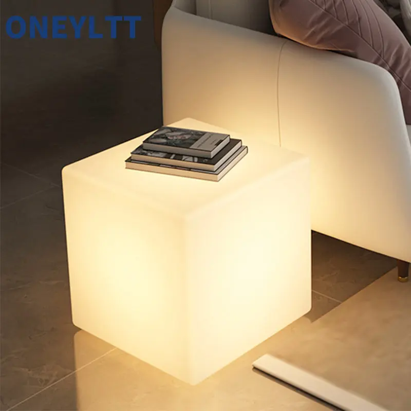 

INS Romantic Simple Floor Lamp Side Table Frosted Controlle 3color LED Light Simple Square Bedside Living Room Sofa Corner Table