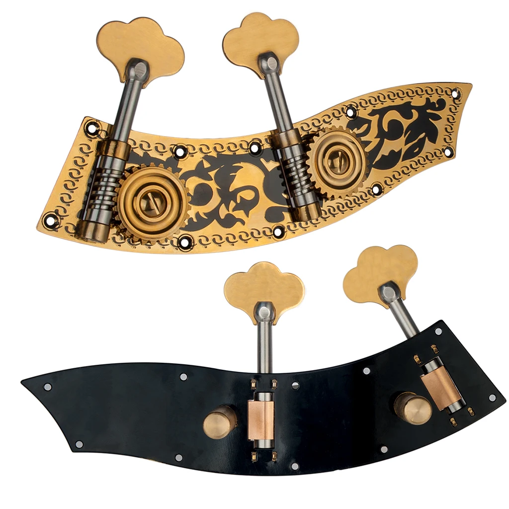 Engraved Upright Bass Dual Tuner Machine Bass Pegs W/ Carving Flower For 1/2 Or 1/4 Contrabass
