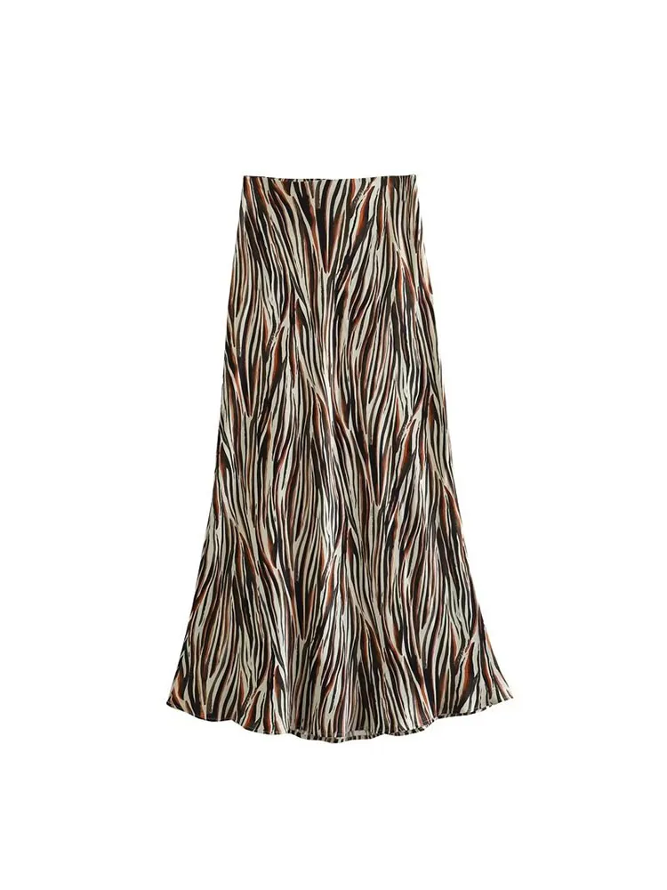 

Юбка-миди Женская атласная с завышенной талией и принтом