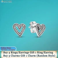 ahthen 925 sterling silver sparkling freehand heart stud earrings cubic zirconia statement stud earrings women earrings gift