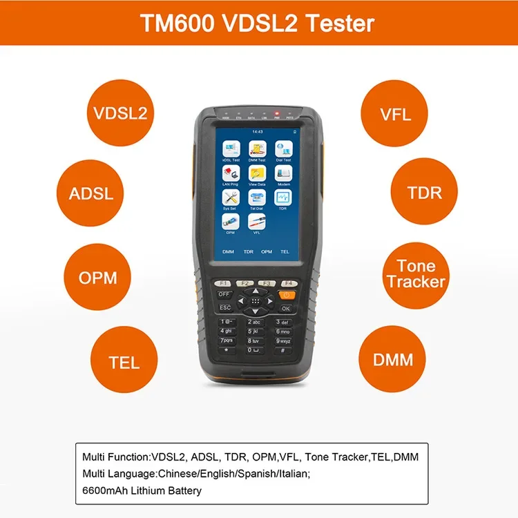 Полная функция тестера TM600 VDSL2 (ADSL2+/VDSL2/OPM/VFL/TDR) с функцией тестирования DMM