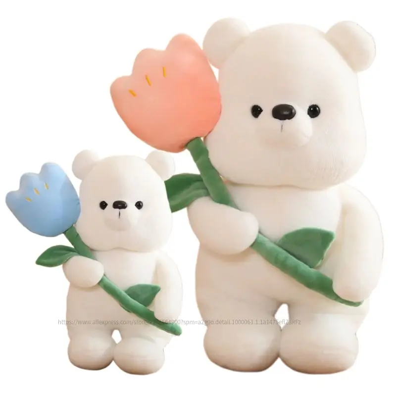 

30/40/50cm Kawaii Bear Hold Tulip Plush Toys Lovely Pillow Stuffed Soft Animals Sweet Girly Room Decor Birthday Gift For Kids