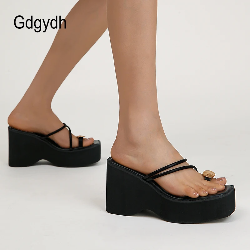 Gdgydh Women's Thick Sole Wedge Sandals Open Toe Height Increased Beach Slides Summer Non Slip Flip-flops Platform Slides