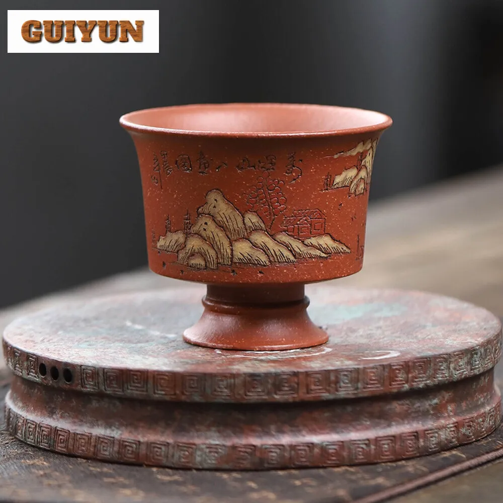 1 шт. китайская чайная чашка Yixing с фиолетовым песком ручная работа высокая ступня