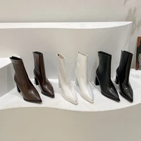 white black pu leather sexy pointed high heels womens fashion shoes 2022 autumn and winter ankle boots short boots women