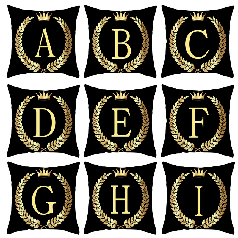 

Peach Leather Pillowcase Fashion Black Gold Alphabet Sofa Cushion Cover Household Products Home Textile Finished Pillowcase