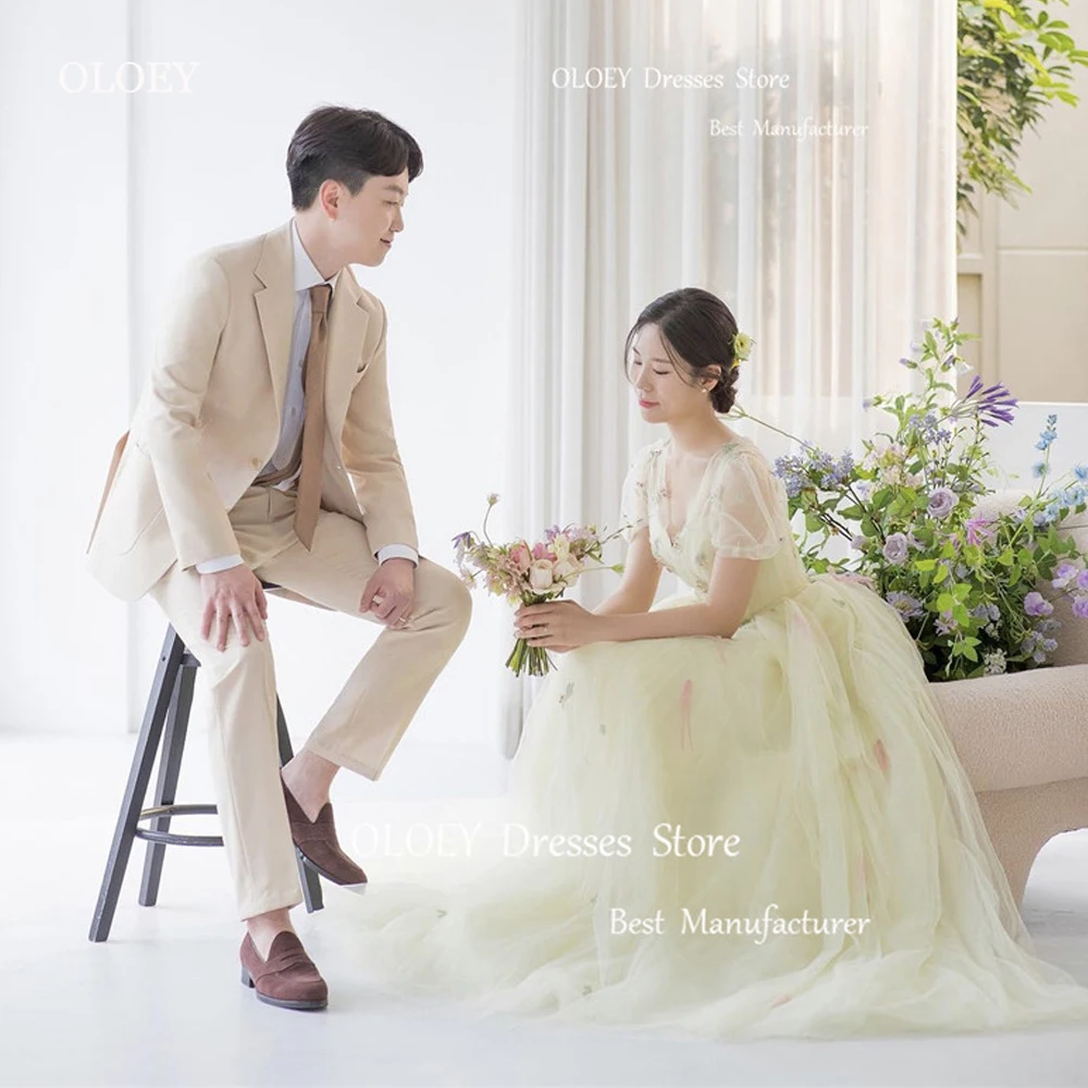 

Женское платье для выпускного OLOEY, ТРАПЕЦИЕВИДНОЕ фатиновое платье с V-образным вырезом, короткими рукавами-фонариками, садовое вечернее платье до пола для свадебной фотосессии