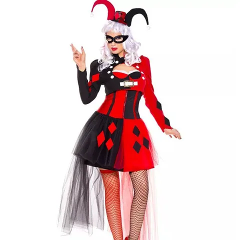 Женское сексуальное платье Harley костюм клоуна на Хеллоуин с изображением героев фильма Квинн озорный Джокер Харли Квин маскарадный костюм для косплея