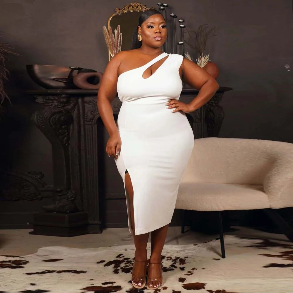 

Party Plus Size Dress Sexy Solid Color Diagonal Collar Sexy Split Dress Short Western Bodycon Dress Nightclub Summer 2022