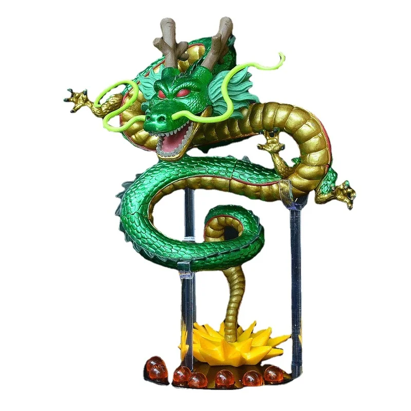 

16cm Japanese Shenron Anime Shenlong Green Metallic Gold Model Toy PVC Figure Mountain Base Resin Ball Scene Decration