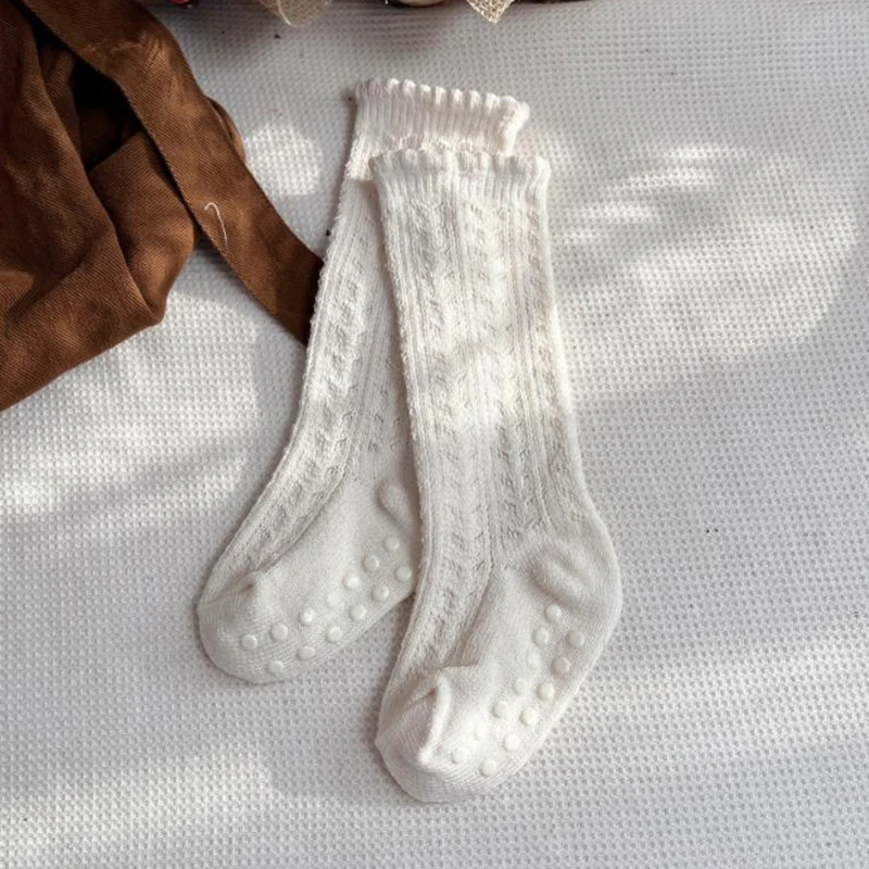 

Сетчатые вязаные носки для малышей на осень и зиму, однотонные колготки, платье, носки средней длины, искусственные