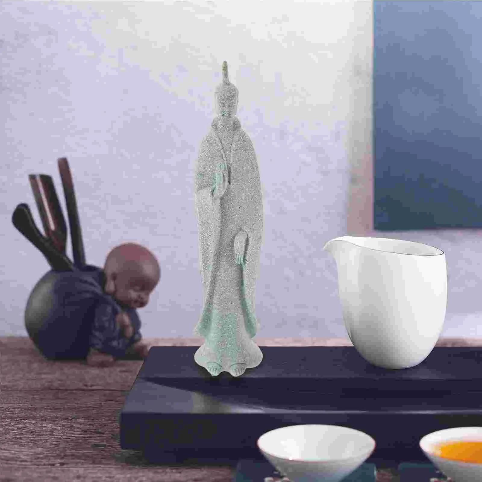 

Desktop Sandstone Statue For Home Chinese Style Buddha Sculpture Green Figurine