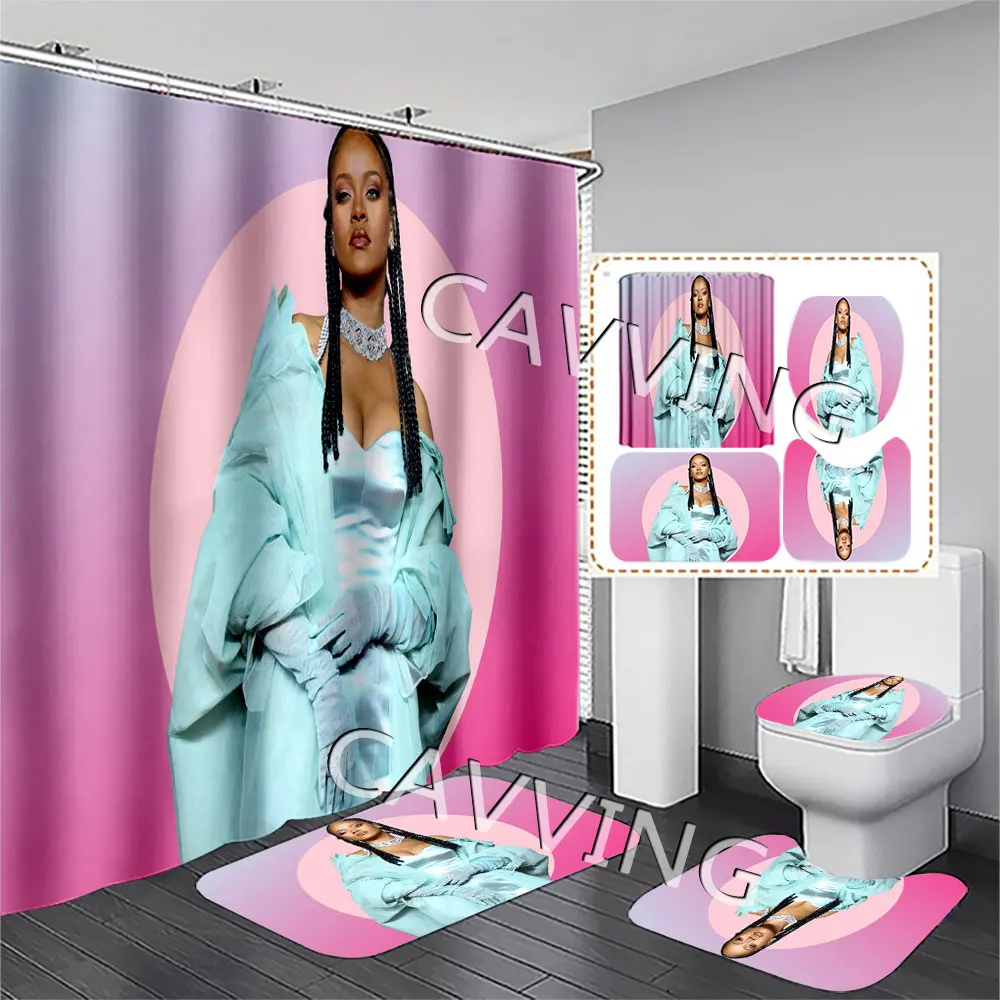 

Singer R-Rihanna 3D Printed Shower Curtains Waterproof Bathroom Curtain Anti-slip Bath Mat Set Toilet Rugs Carpets F05