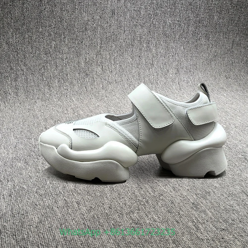 2023 New Style Casual Shoes Black White Real Leather Fashion Women Shoes Sport Slip On Platform Shoes Hook & Loop Mesh Round Toe