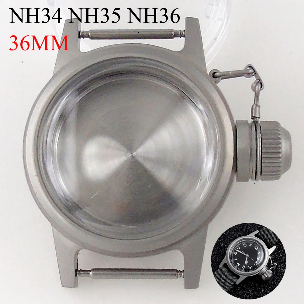 Military Sandblast 200m Dive 36mm Steel Watch Case Big Screw Crown for NH34 NH35 NH36 NH70 72 NH38 Sapphire for Pilot Watch Mod