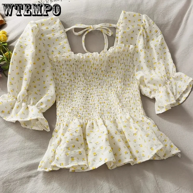 

Женская летняя шифоновая блузка с коротким рукавом и открытыми плечами