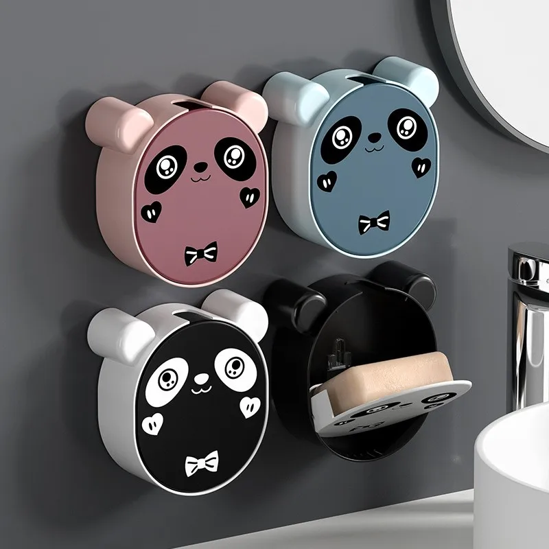 

Wall-mounted cartoon lovely bathroom animal soap holder plastic belt cover double layer drain soap storage box