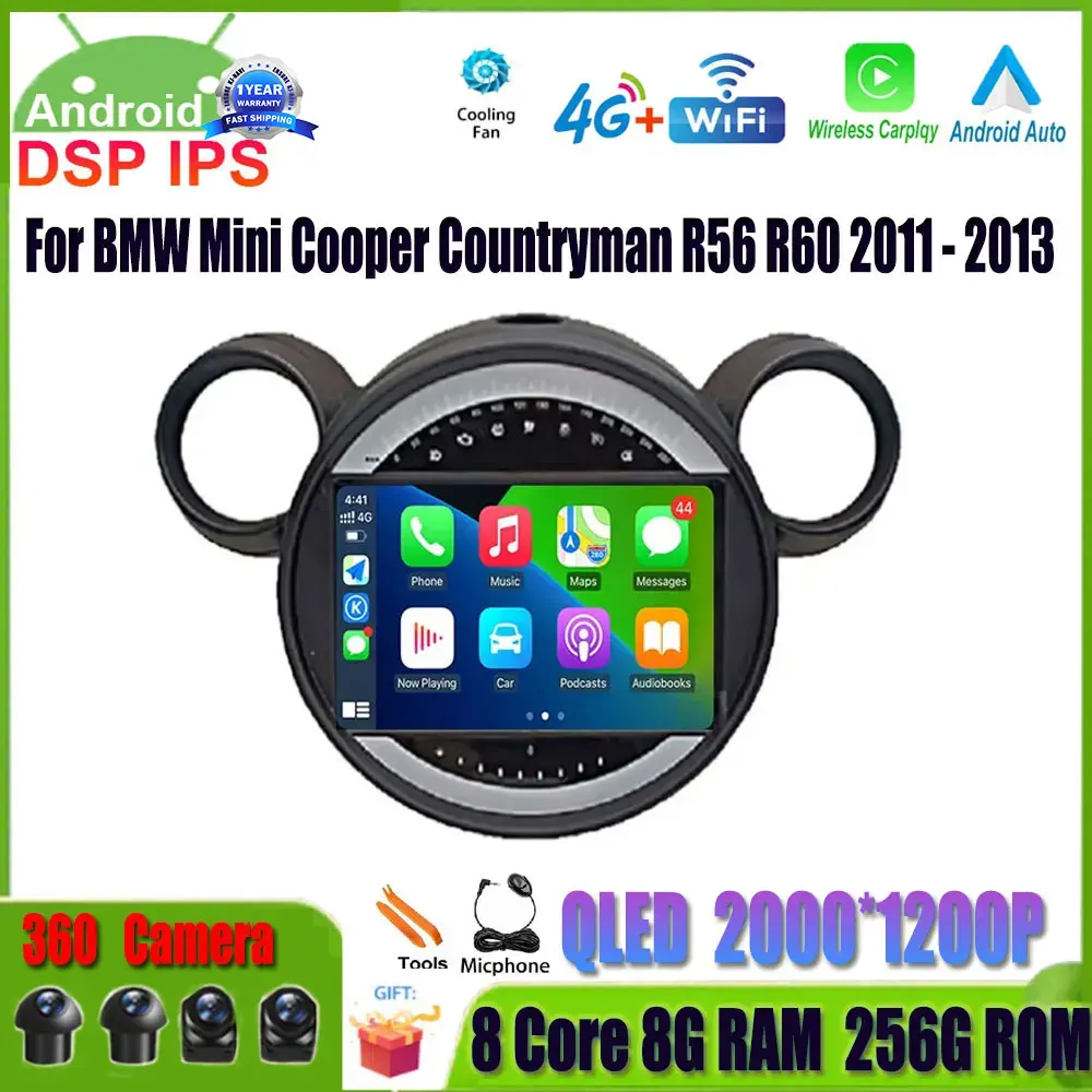 Автомобильный радиоприемник Android 14 беспроводной Carplay Auto для BMW Mini Cooper Countryman R56 R60
