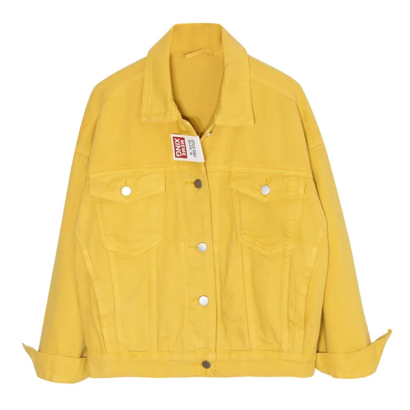

Женская джинсовая куртка с карманами, желтая Свободная джинсовая куртка с длинным рукавом, модель H1226 на весну и осень