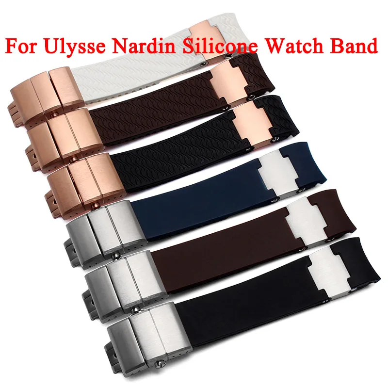 

22mm Rubber Curved End Athen Watch Band For Ulysse Nardin Silicone DIVER 263 Strap Black Brown Blue Belt Watch Bracelets Athen