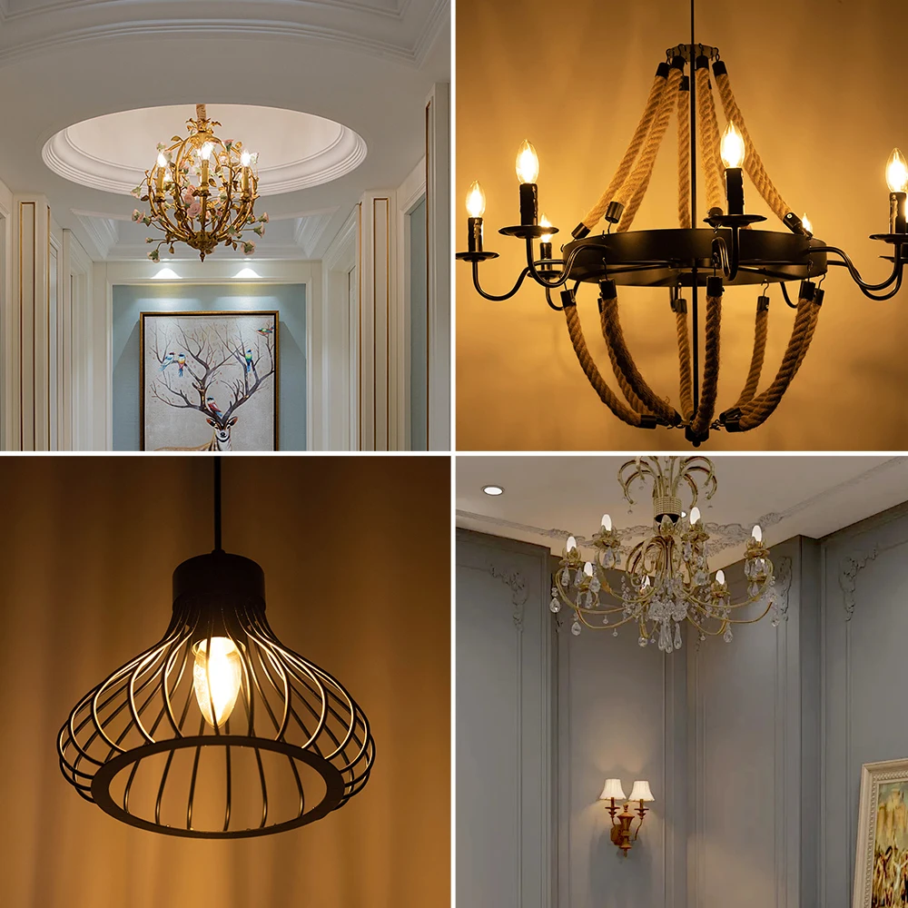 6W Свеча Светодиодная Лампа E14 E12 B22 Винтажная накаливания C35 Прозрачное Стекло